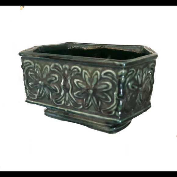 Vintage Green Embossed Floral Planter Pottery - Picture 1 of 4